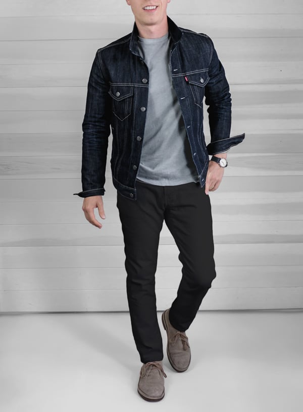 black jean jacket outfit mens
