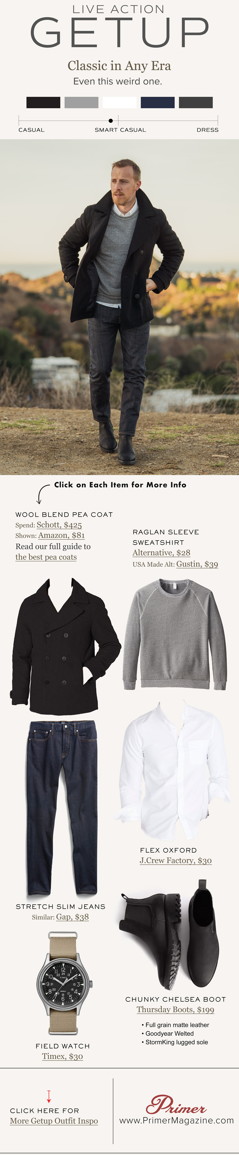 Live Action Getup: Classic in Any Era | Men's Outfit Idea with Pea Coat