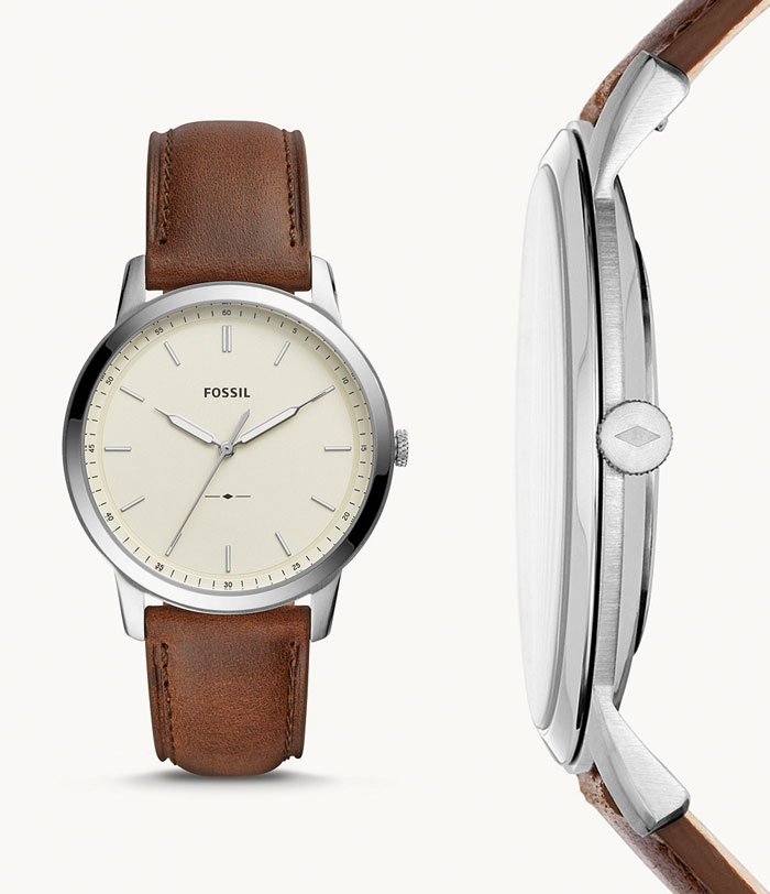 Slim Watch with White Dial and Stripe Silicone Strap