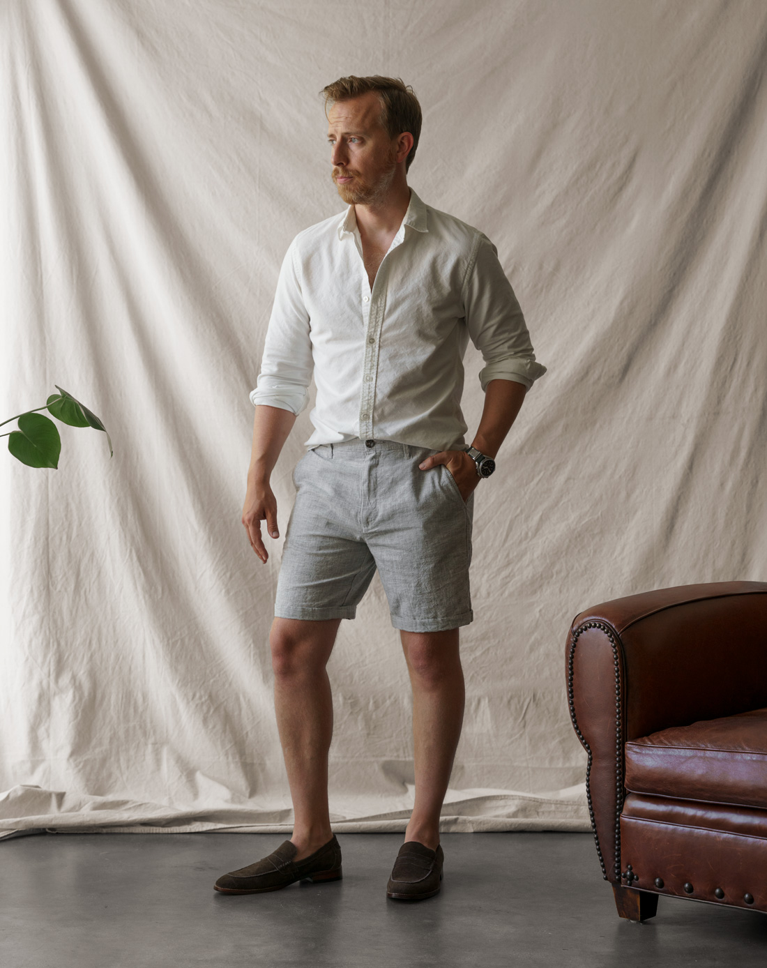Classic Linen Shorts for Men ARES. Men's Linen Summer Shorts in Rosy Brown  